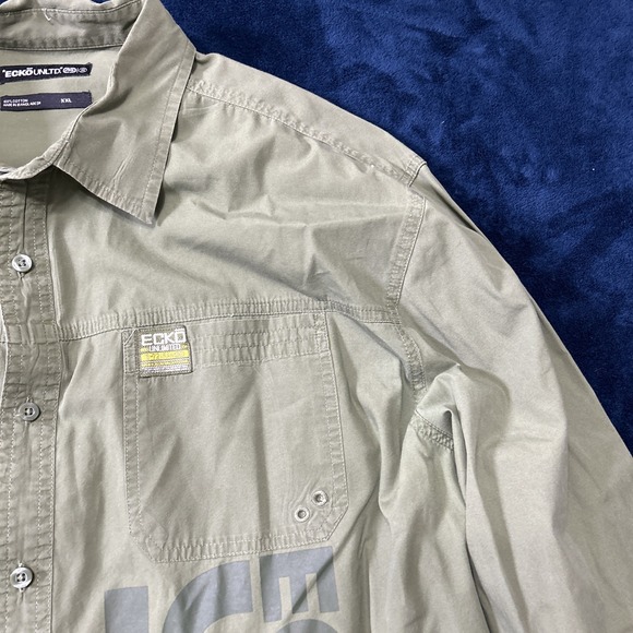 Ecko Unltd Mens Button Up Shirt Army Green Size XXL LS Logo Spellout Military - Picture 6 of 15